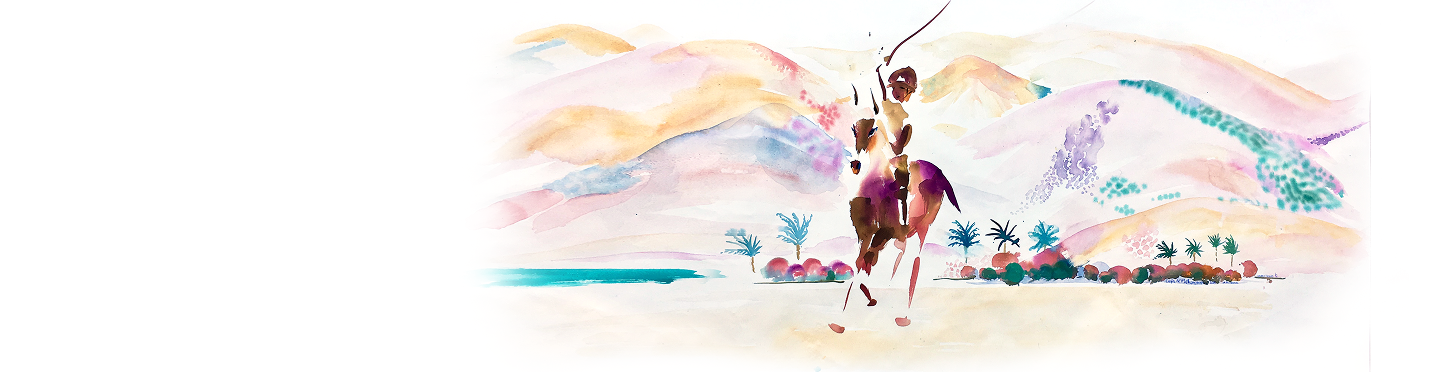 Watercolor painting of a polo player on his horse